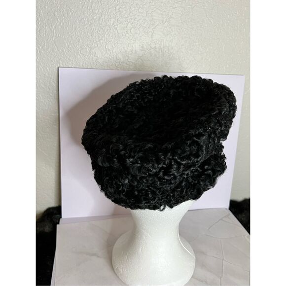 Vintage 1960s Mr John Fredericks Boutique Black lamb hat osfm